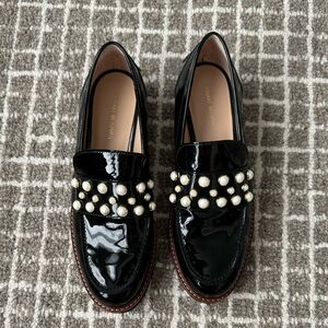 Black Patent Leather Loafers with Pearl Embellishments